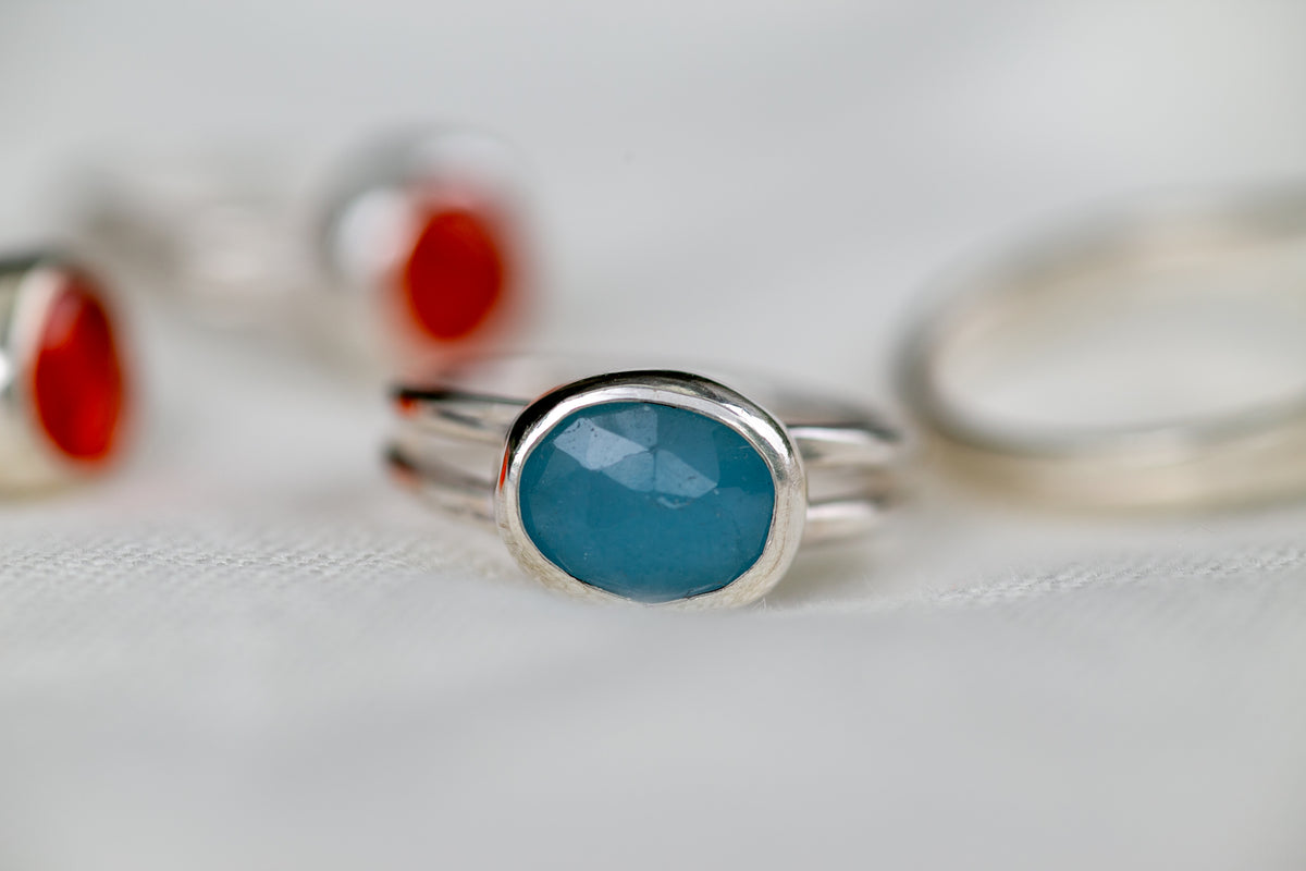Milky Aquamarine Double Band Ring