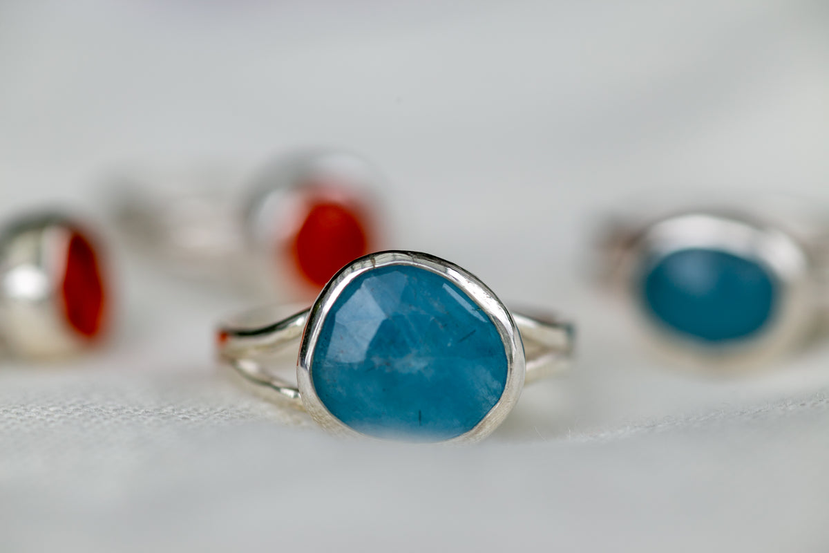 Milky Aquamarine Double Band Ring