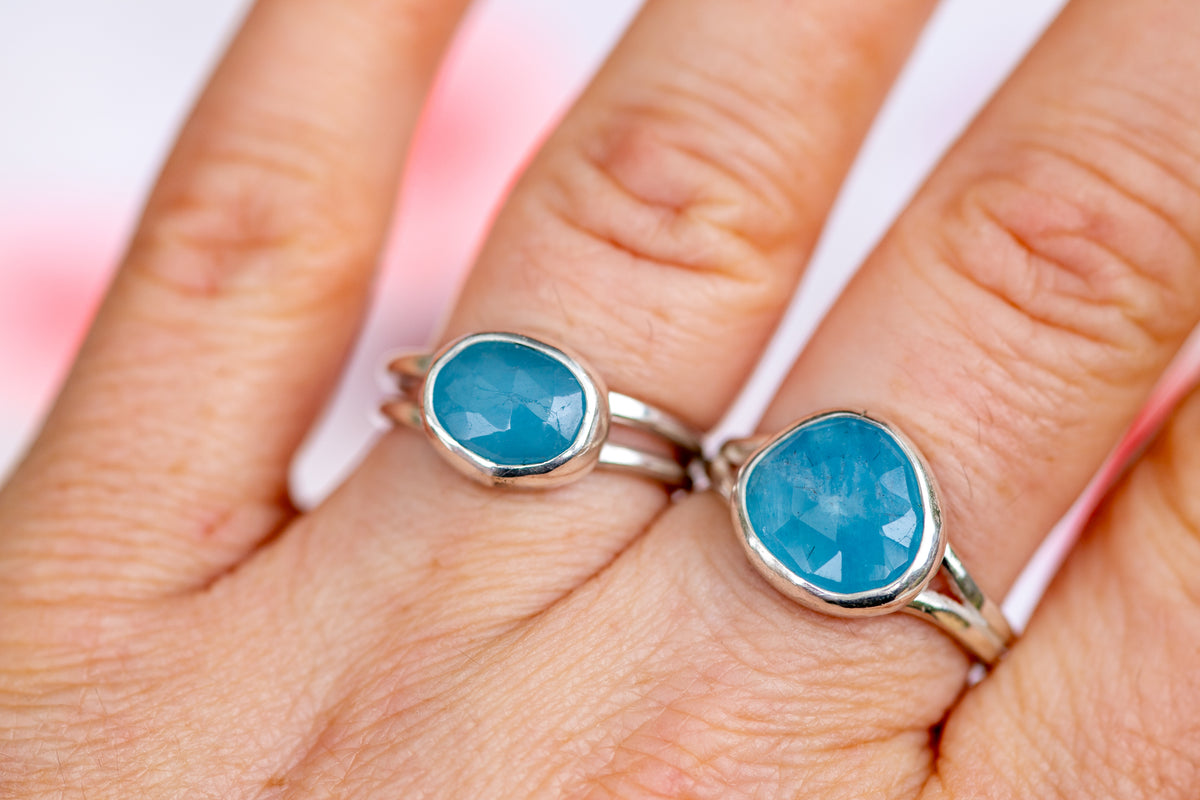 Milky Aquamarine Double Band Ring
